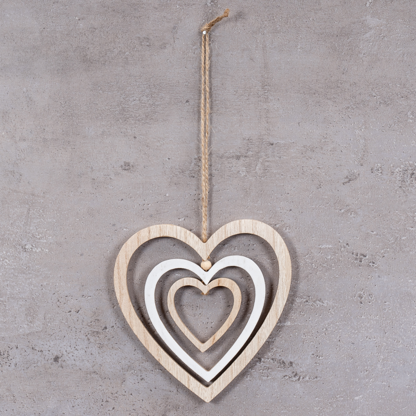 Deko Herz Mobile H15cm Windspiel MDF Holz Natur Weiß Holzherz Hängedeko Deko