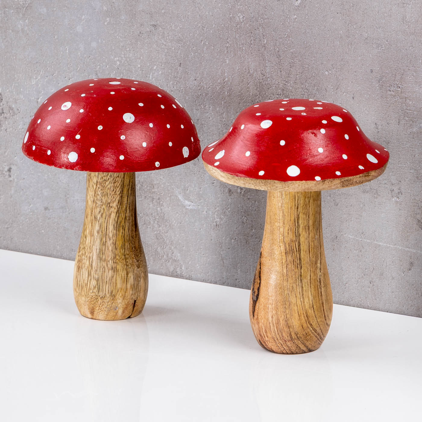 2er Set Deko Fliegenpilz Holzdeko Mango Braun Rot Tischdeko Herbst Herbstdeko