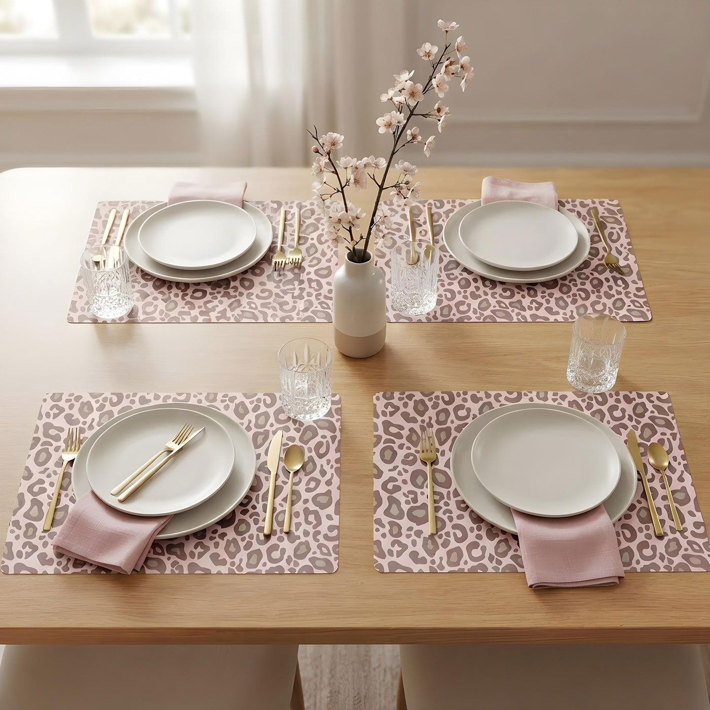 4er Set Platzsets Leo Muster 45x30cm Leopard Platzdecke Tischsets Animal Print