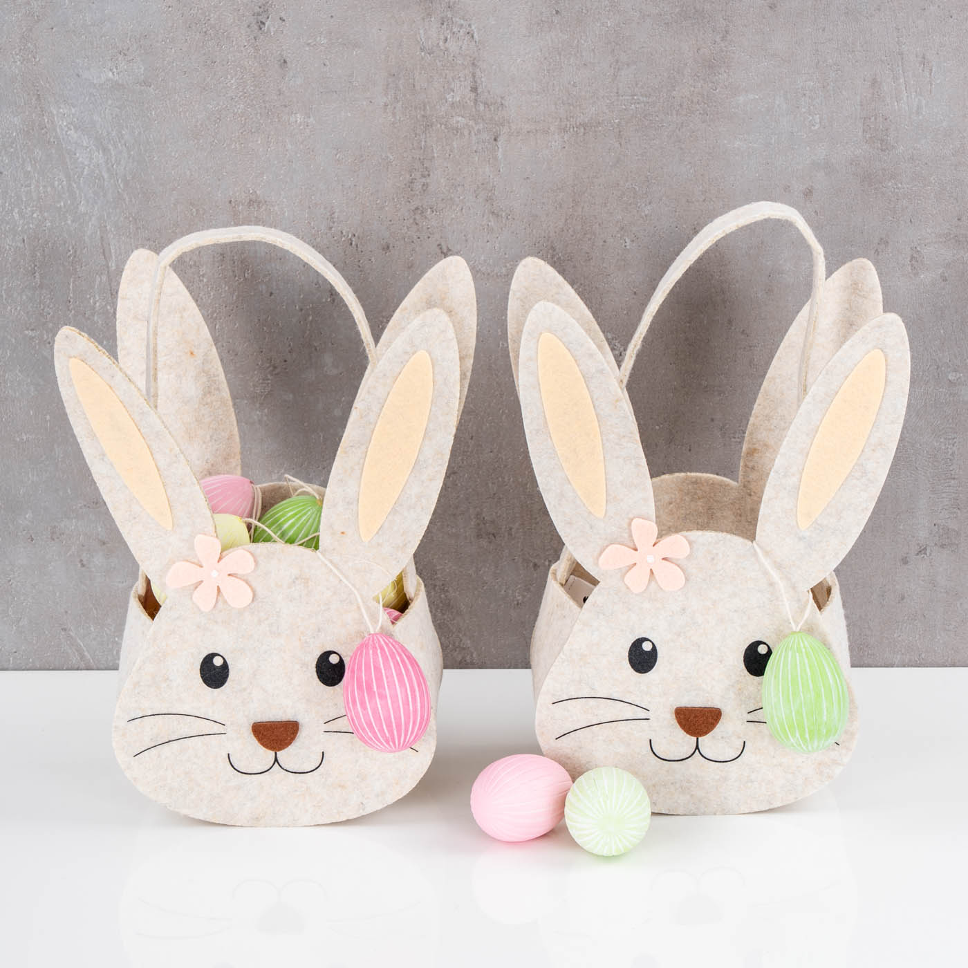 2er Set Hasenkorb Ostern Filz H30cm Grau Osterhase Osterkorb Osternest Körbchen