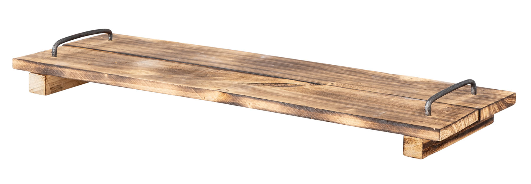 Tablett Holz L60cm Naturbraun Geflammt Serviertablett Deko Küchen Tablett Griffe