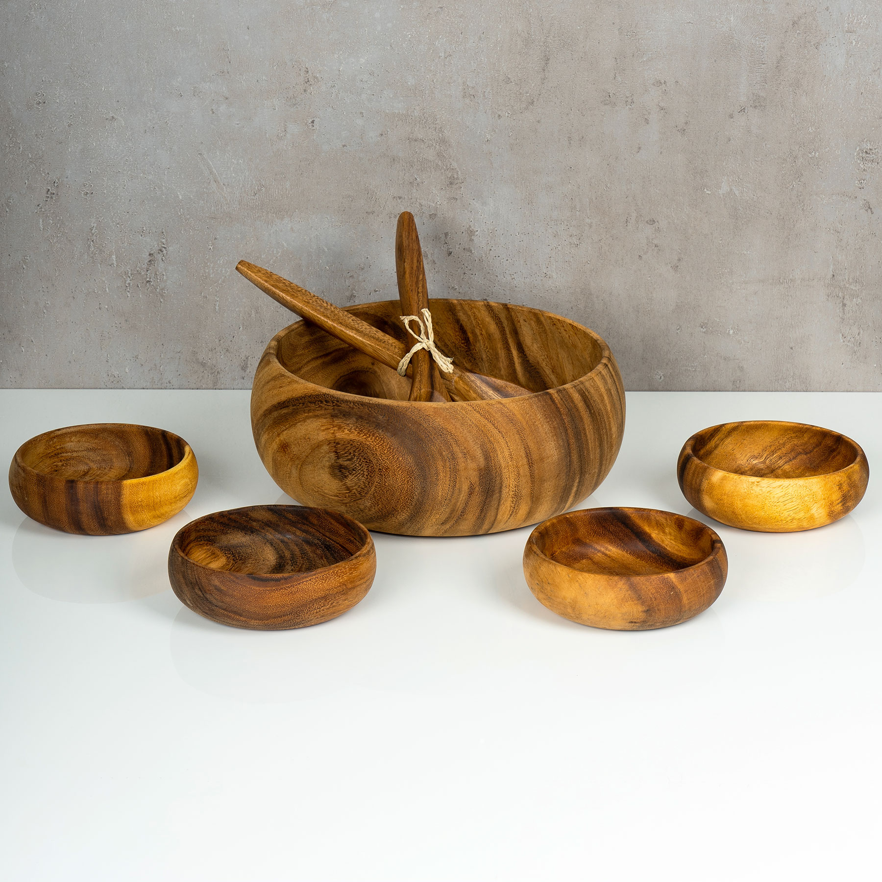 2tlg. Salatbesteck Holz Akazie 31cm Lang Salat Servierbesteck Gabel Löffel Natur