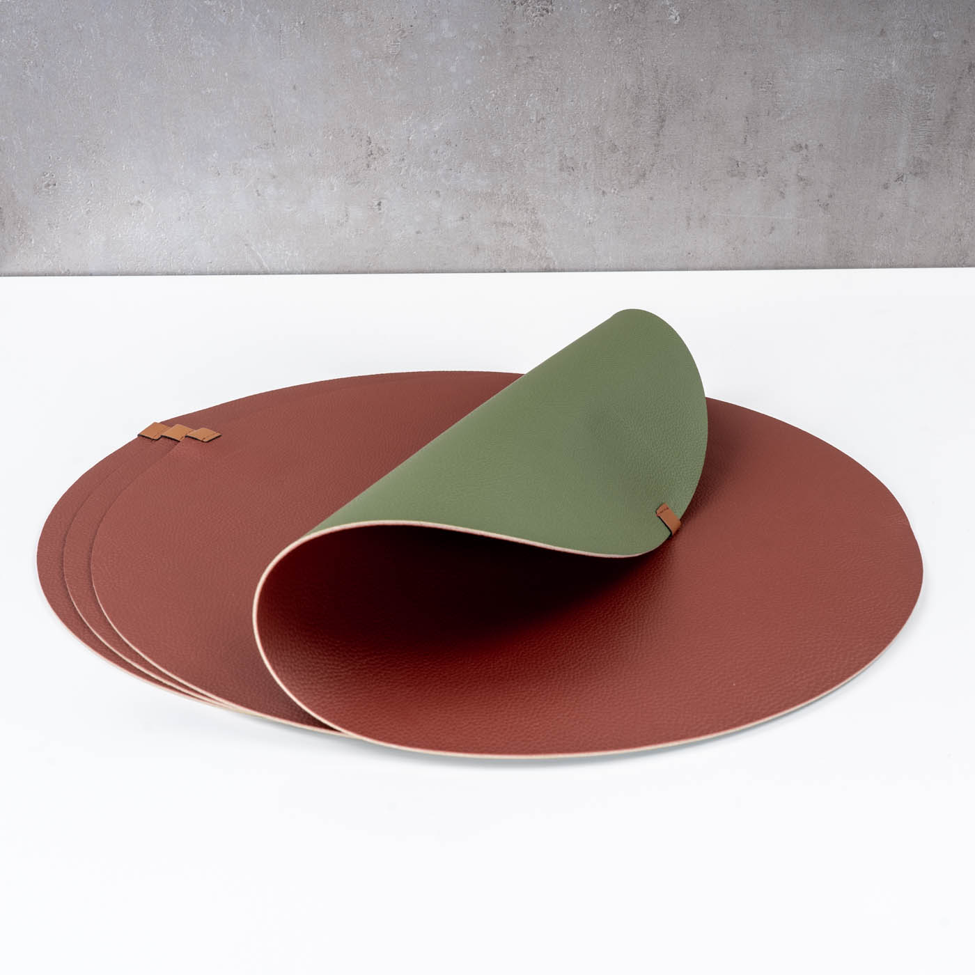 4er Set Platzset Tischsets 38cm Rund Grün Rot Lederoptik Beidseitig Tischdeko