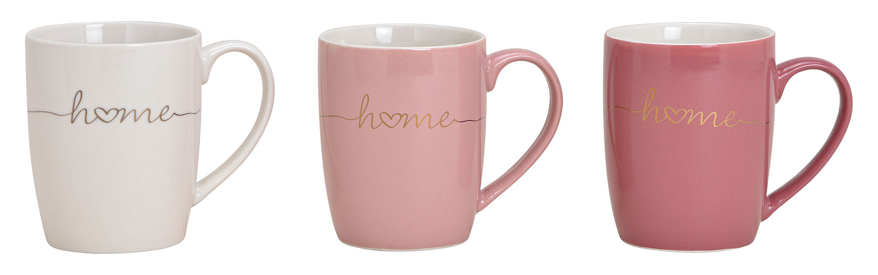 3er Set Becher 300ml Home Porzellan Pink Rosa Weiß Gold Kaffeepott Tasse
