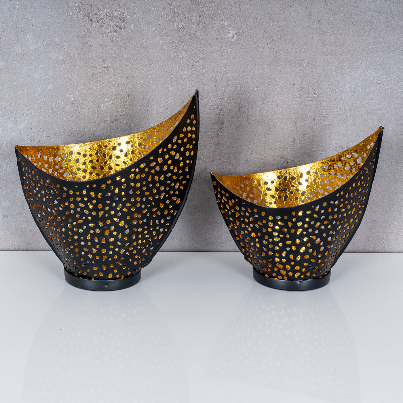 2er Set Design Teelichthalter Schwarz Windlicht Metall Kerzenhalter Tischdeko