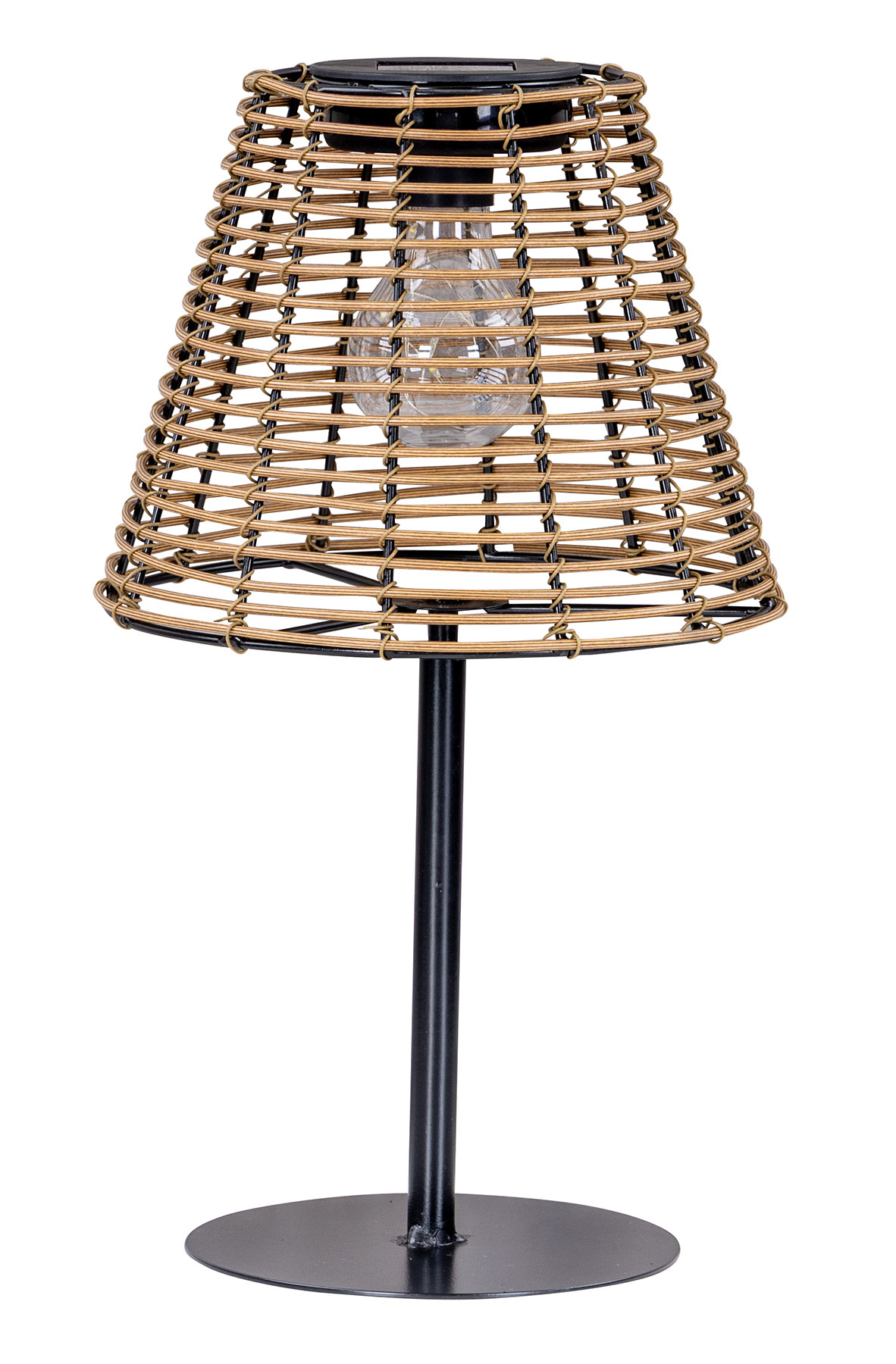 Solar Tischlampe Rattanoptik H34cm Natur Schwarz Lampe Leuchte Dekolampe Tischdeko