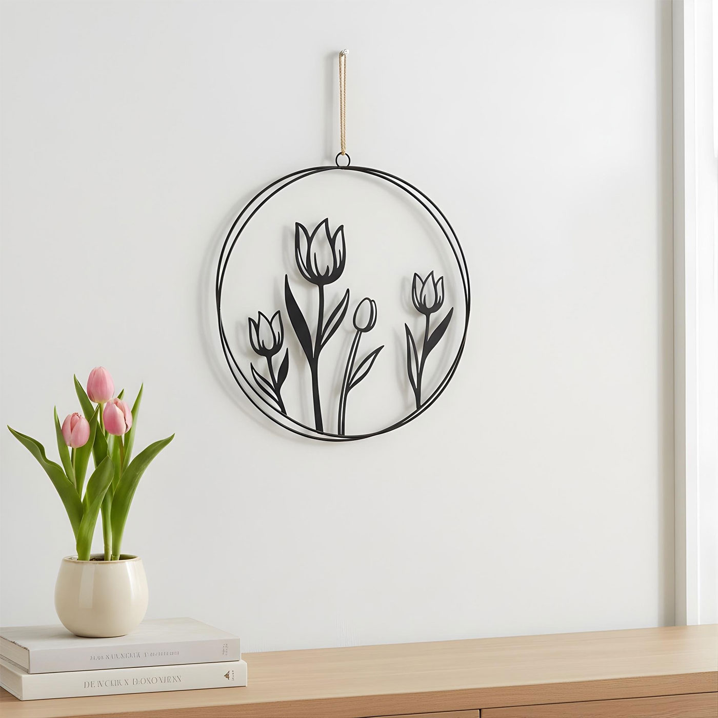 Wandbild Tulpe 30cm Rund Schwarz Metall Türkranz Türschild Metallschild Wanddeko