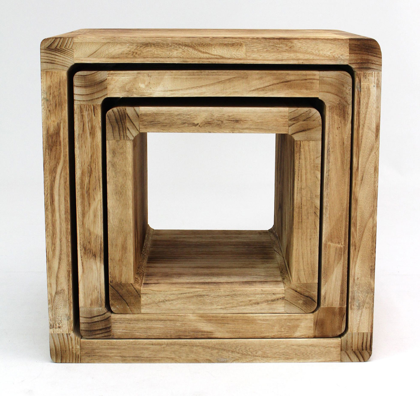 3er Set Regal-Cube 44x35cm Holzregal Holz Board Used-Design Würfelregal Natur