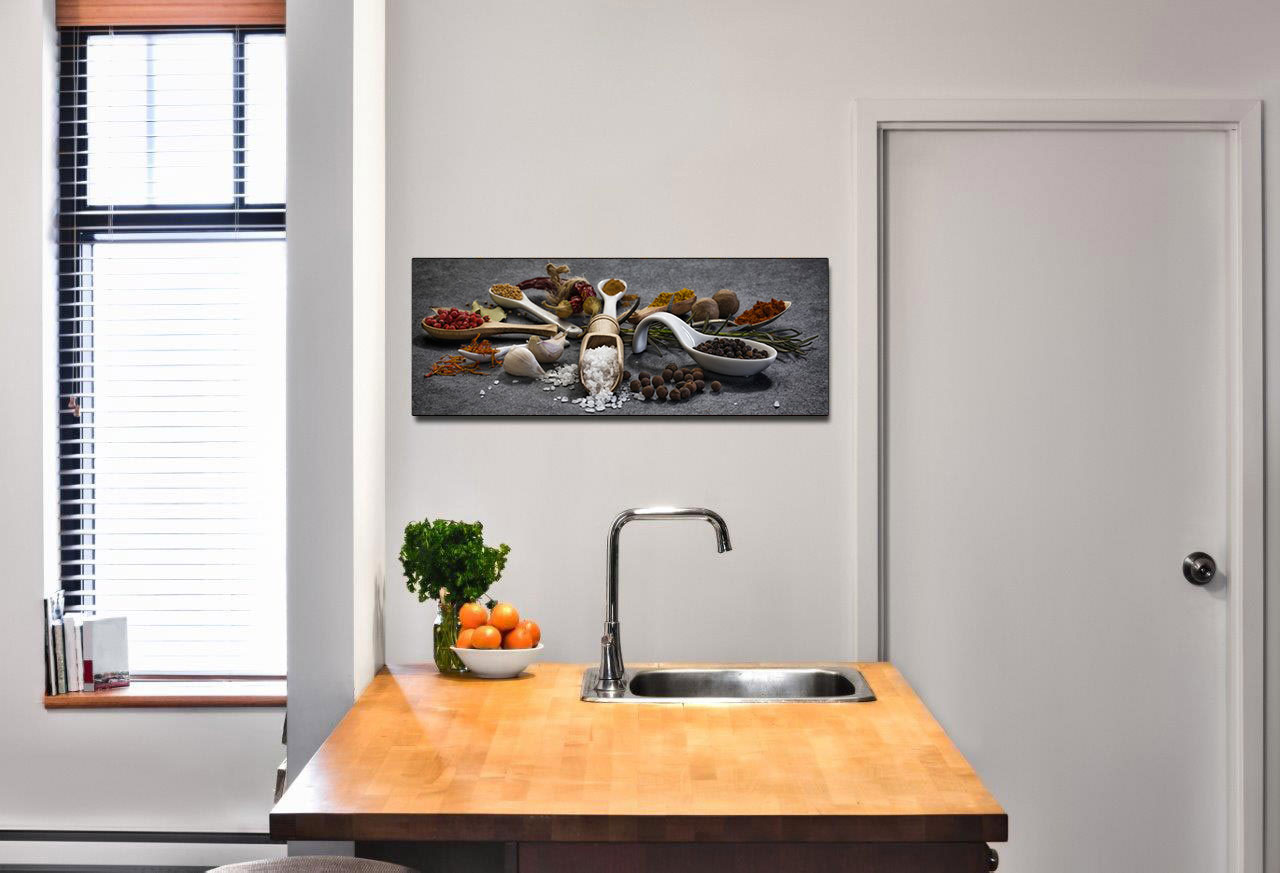 Wandbild 80x30cm Leinwand Gewürze Kräuter Küche Küchenbild Löffel Wanddeko