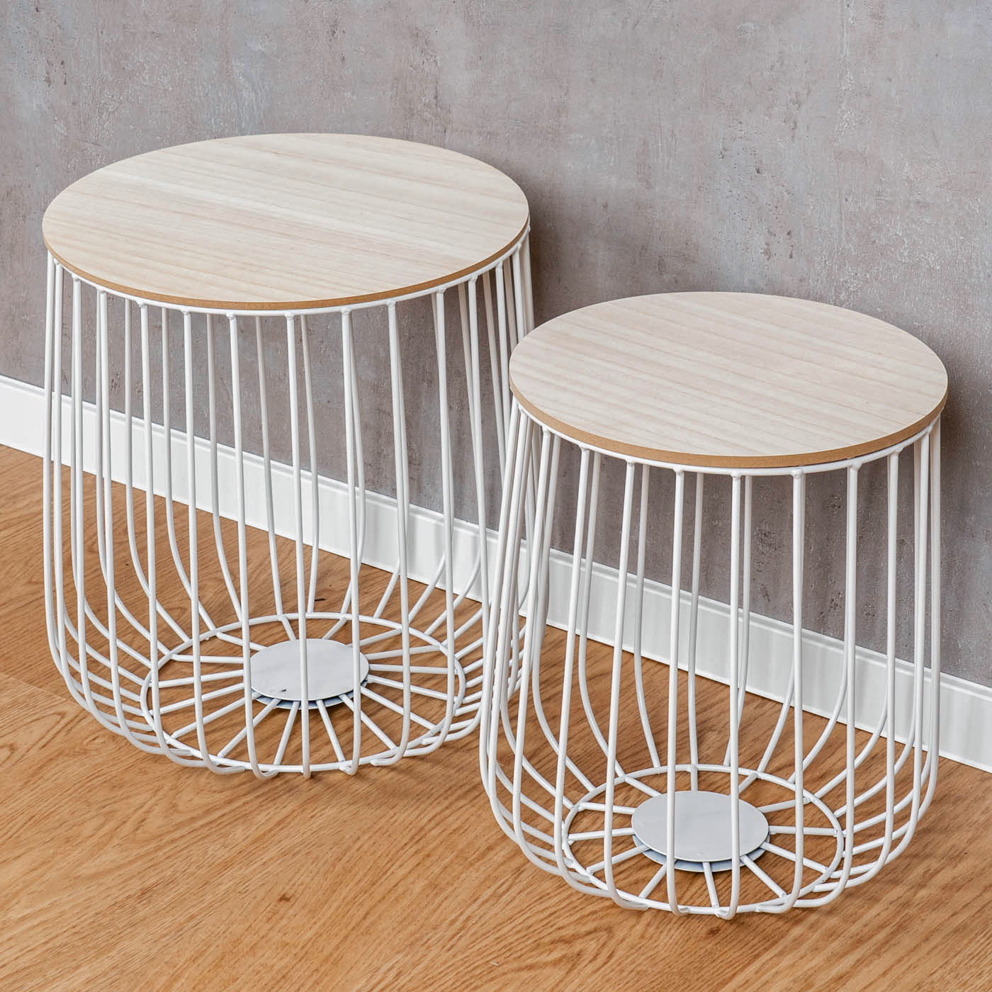 2er Set Beistelltisch Metall Weiß Metallkorb Korb Tisch Couchtisch Deckel Deko