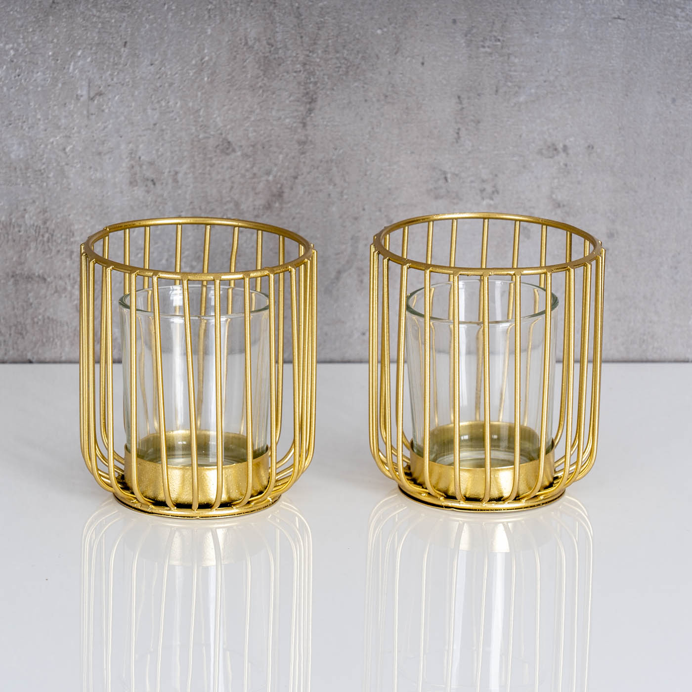 2er Set Teelichthalter Gold Metall Glas Windlicht Kerzenhalter Tischdeko Kerze