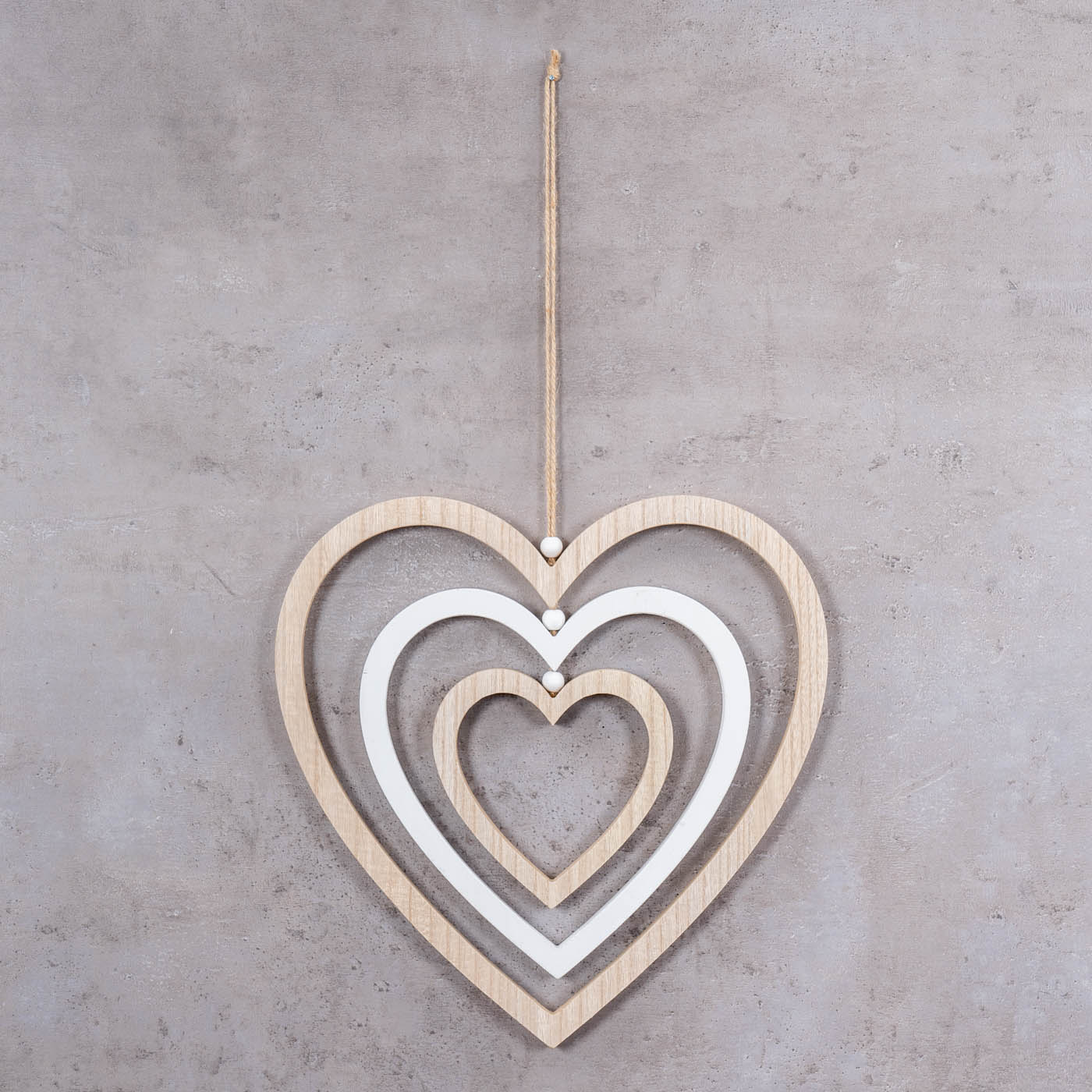 Deko Herz Mobile H35cm Windspiel MDF Holz Natur Weiß Holzherz Hängedeko Deko