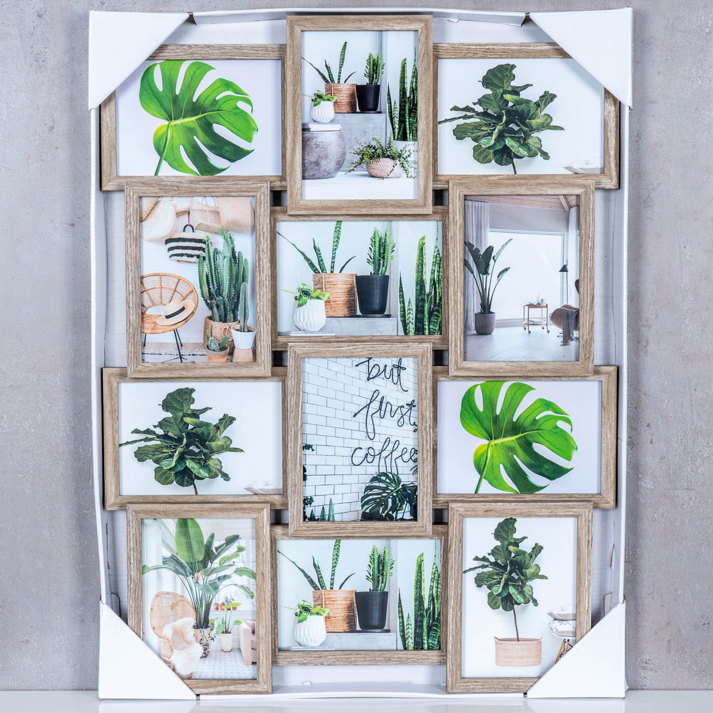 levandeo Bilderrahmen Collage 51x68cm 12 Fotos 13x18 Eiche gekälkt MDF Holz Glas
