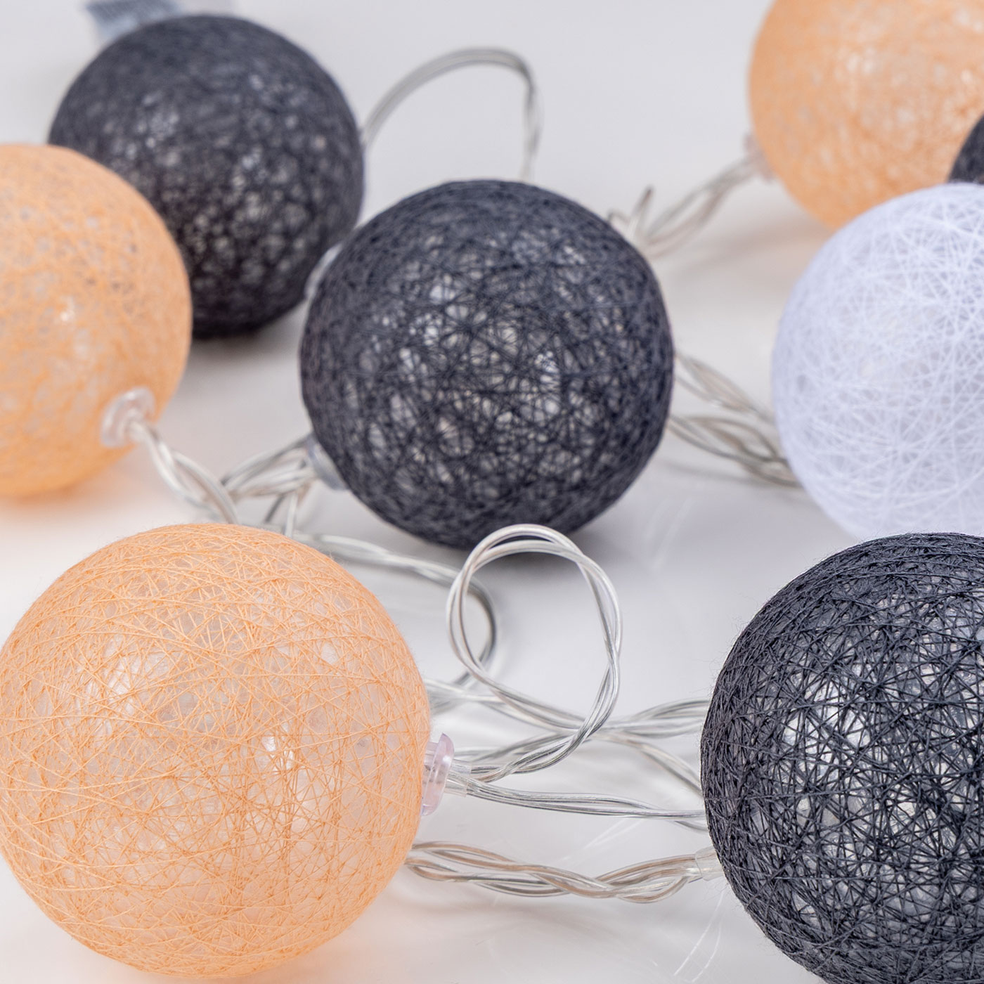 10er Lichterkette LED Kugeln Lampions Baumwolle Orange Weiß Cotton Warmweiß Deko