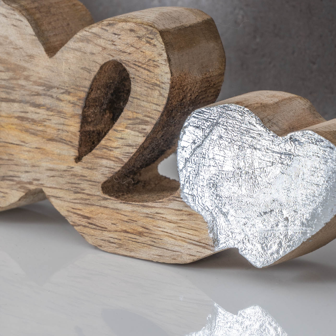 Schriftzug Liebe L26cm Mango Natur Silber Holz Buchstaben Tischdeko Deko Love
