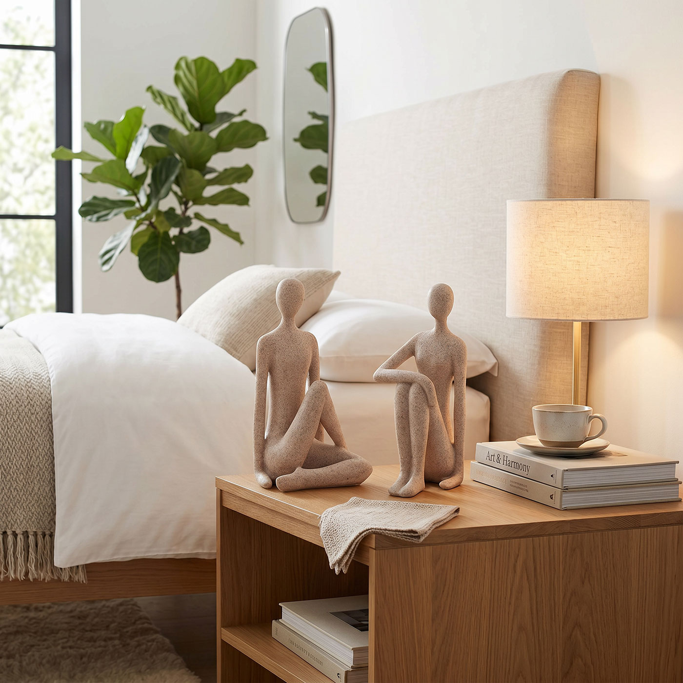2er Set Deko Figuren Abstrakt H20cm Braun Beige Skulptur Paar Steinoptik Wohndeko