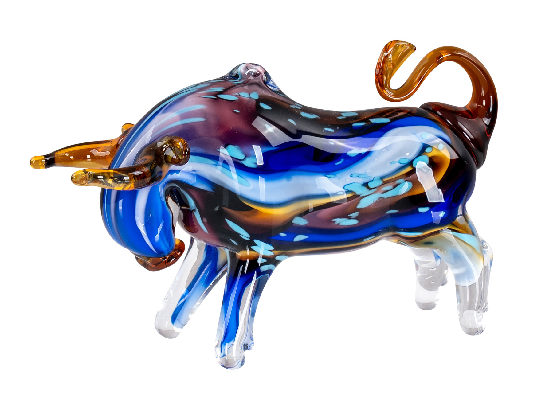 Glasfigur Stier 22x13cm Design Skulptur Bulle Handarbeit Stierfigur Glas Deko Unikat