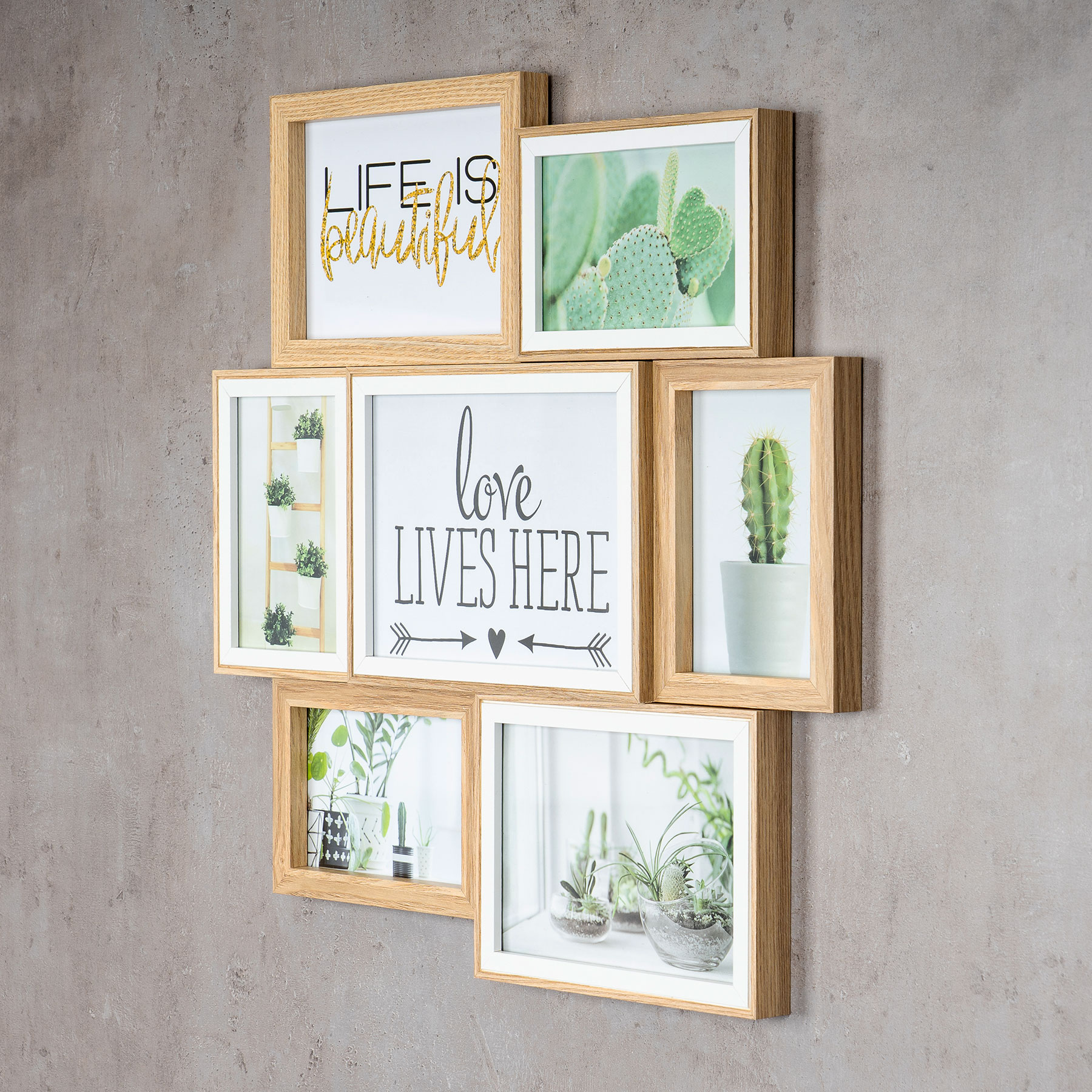 Bilderrahmen Collage B x H 46x47cm 7 Fotos 10x15 13x18 15x20 Natur Eiche Holz