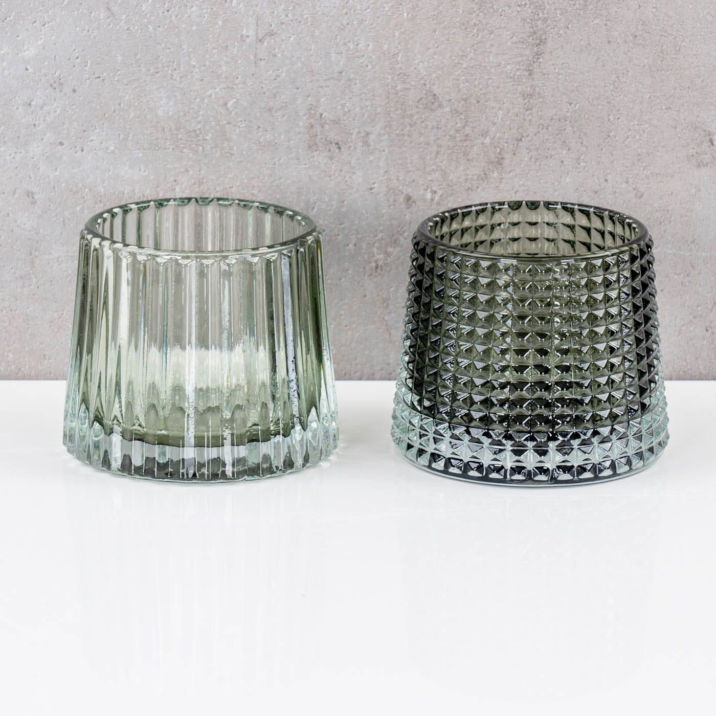 2er Set Teelichthalter H7cm Glas Grün Kerzenhalter Tischdeko Kerzen Retro Deko