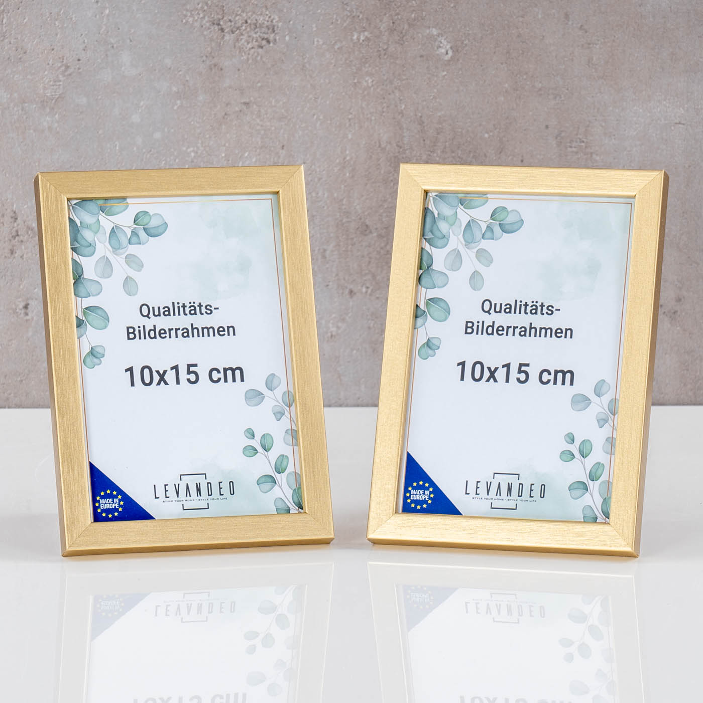 Bilderrahmen Echtholz Made in EU 10x15 Gold Glasscheibe Fotorahmen Kiefernholz