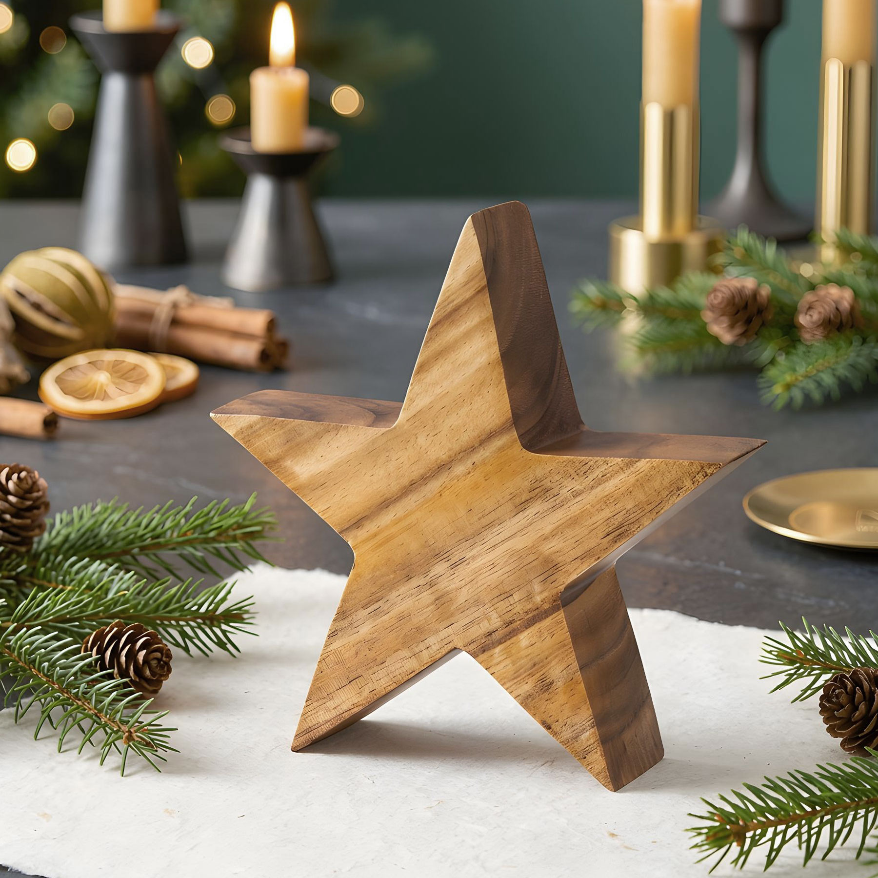 Stern Holzstern Akazie 15cm Akazienholz Braun Natur Deko Tischdeko Holzdeko