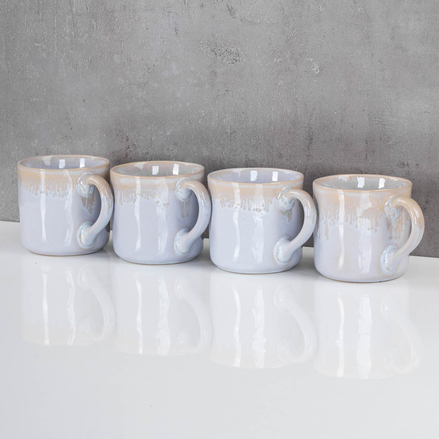 4er Set Steingut Becher 350ml Tasse Grau Kaffeepott Tasse Modern Design Küche