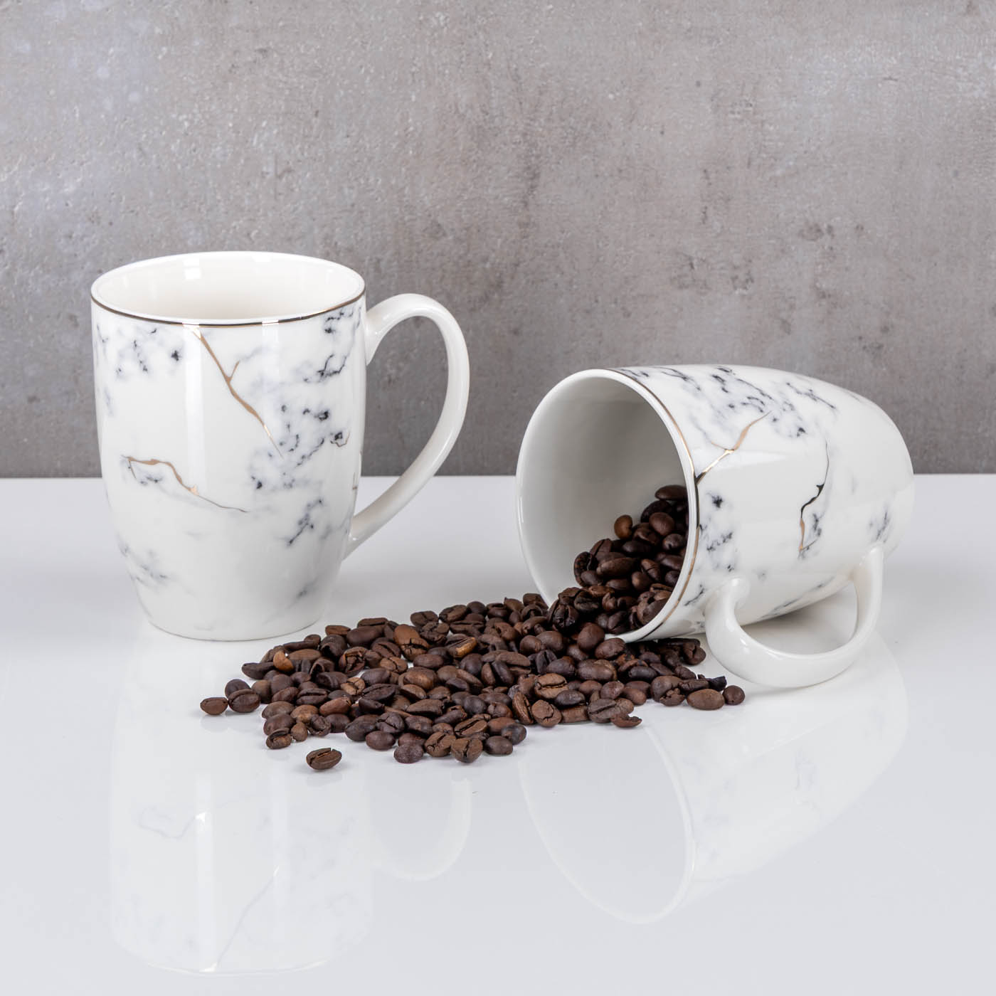 4er Set Tassen Marmor Optik 300ml Weiß Gold Porzellan Kaffeetasse Becher Design