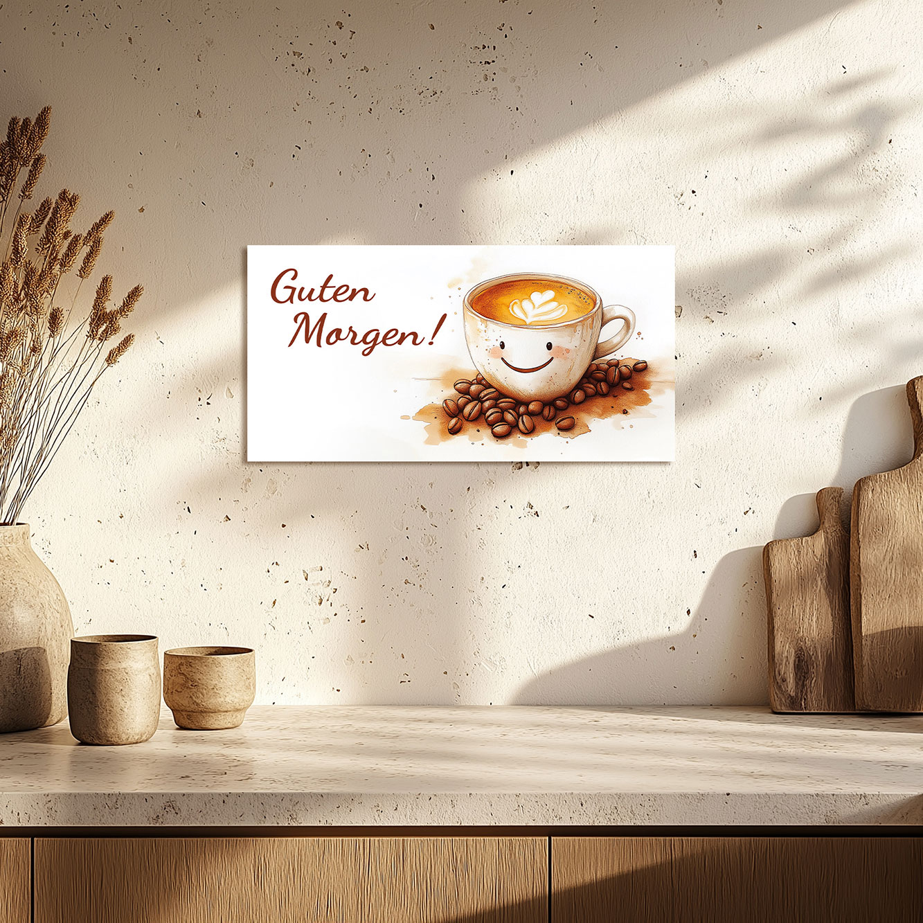 Wandbild 40x20cm Guten Morgen Kaffee Spruch Wandschild Küche Wanddeko Bild Schild