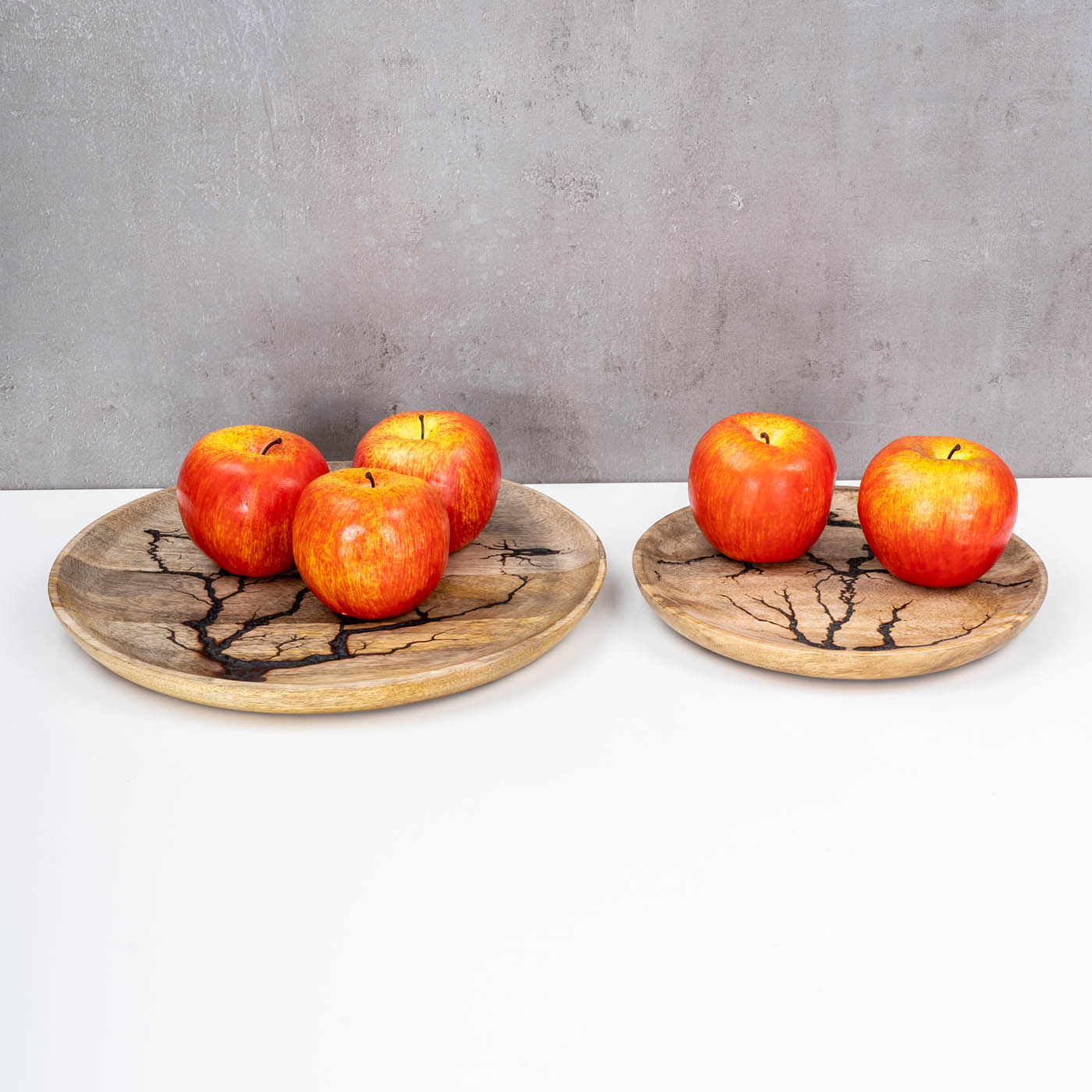2er Set Teller Holz Ø22-30cm Mango Natur Braun Muster Unikat Deko Holzteller