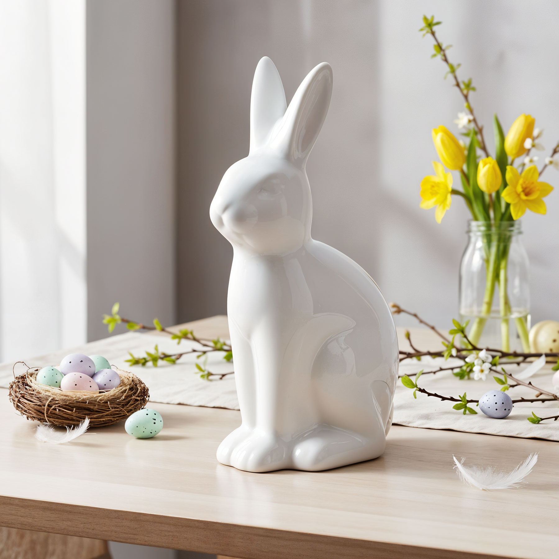 Deko Hase H16cm Weiß Keramik Figur Ostern Aufsteller Tischdeko Osterdeko