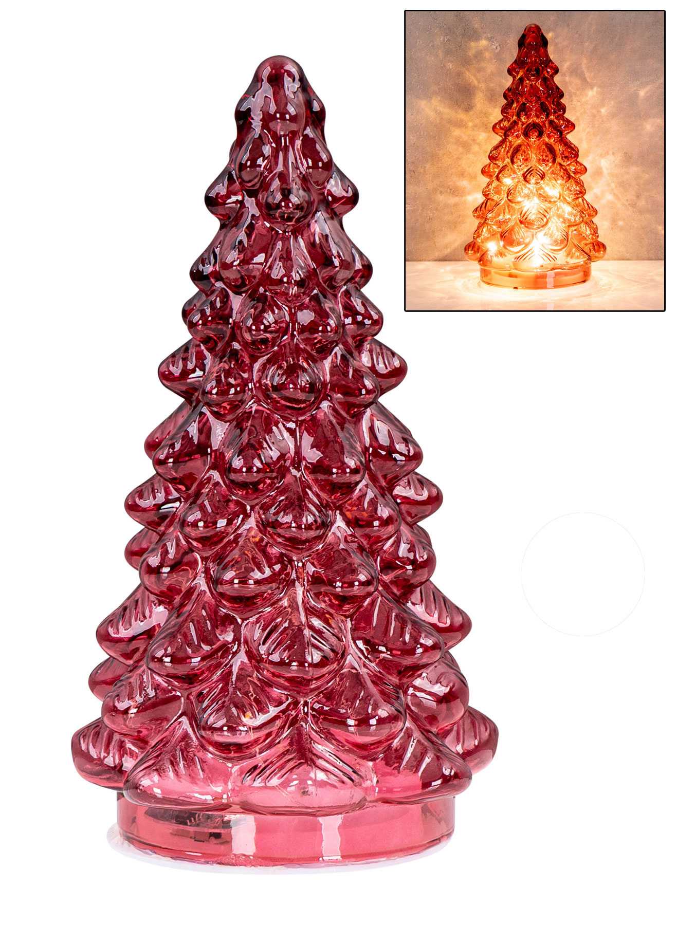 LED Weihnachtsbaum Rot H20cm Glas Weihnachtsdeko Beleuchtung Tannenbaum Deko