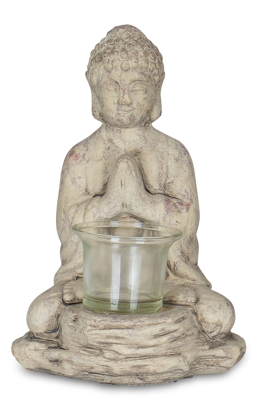 Teelichthalter Buddha Figur Keramik 19cm hoch Grau Tischdeko Kerzenhalter