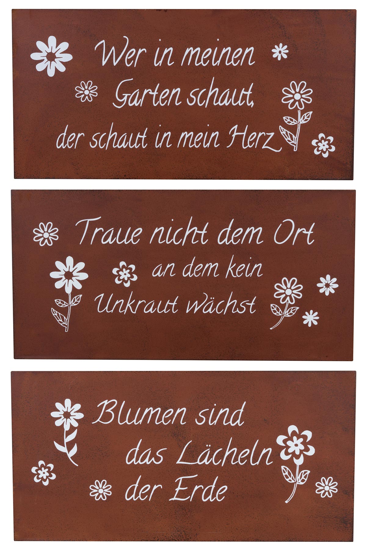 Schilder 3er Set Eisen Rost B x H 40x20cm Garten Deko Sprüche Wandbild