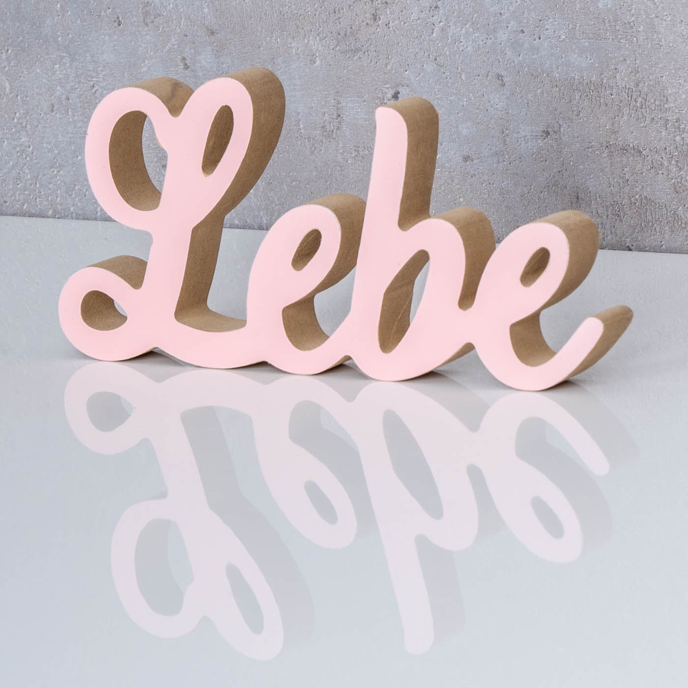 Schriftzug Lebe L20cm Pastell Rosa Holz Tischdeko Deko Aufsteller Wohndeko