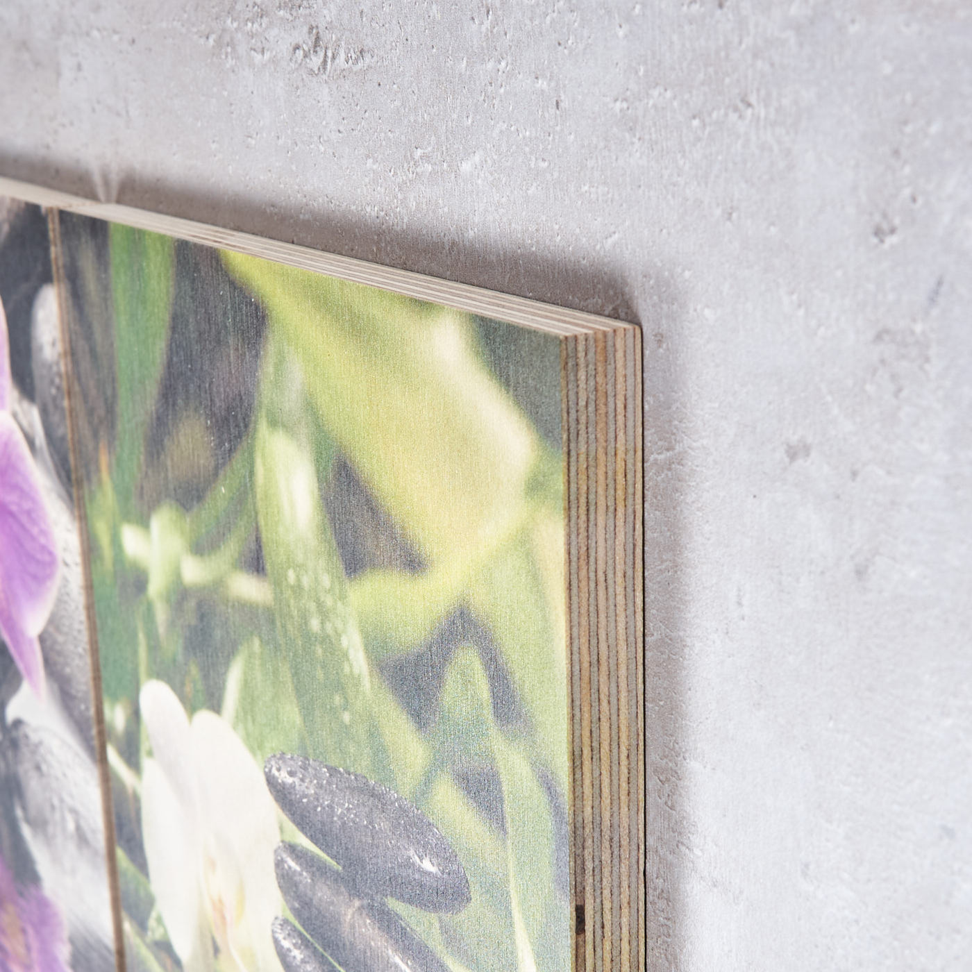 3er Set Wandbild je 20x30cm Holz Birkenholz Orchideen Bambus Holzbild Wanddekoration