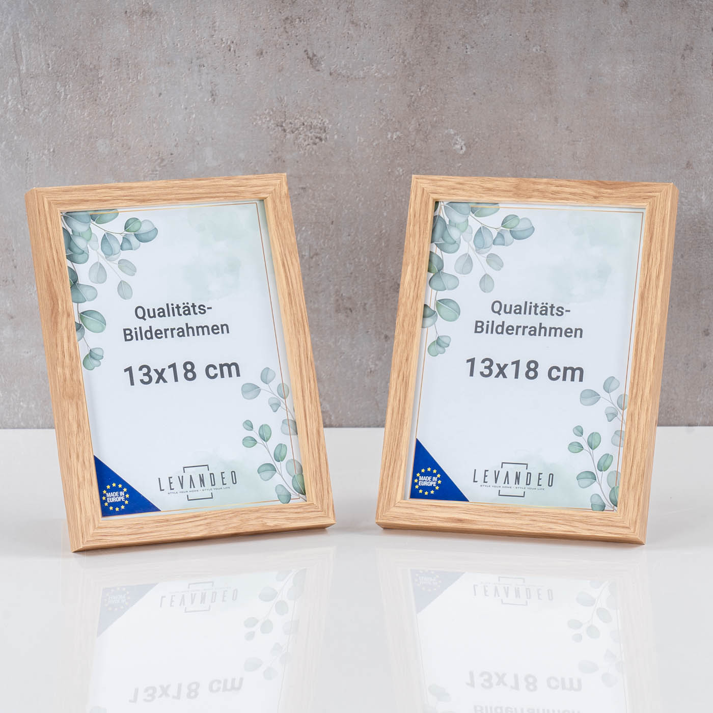 10er Set Portrait Bilderrahmen Made in EU 13x18 Eiche Optik Glasscheibe Fotorahmen