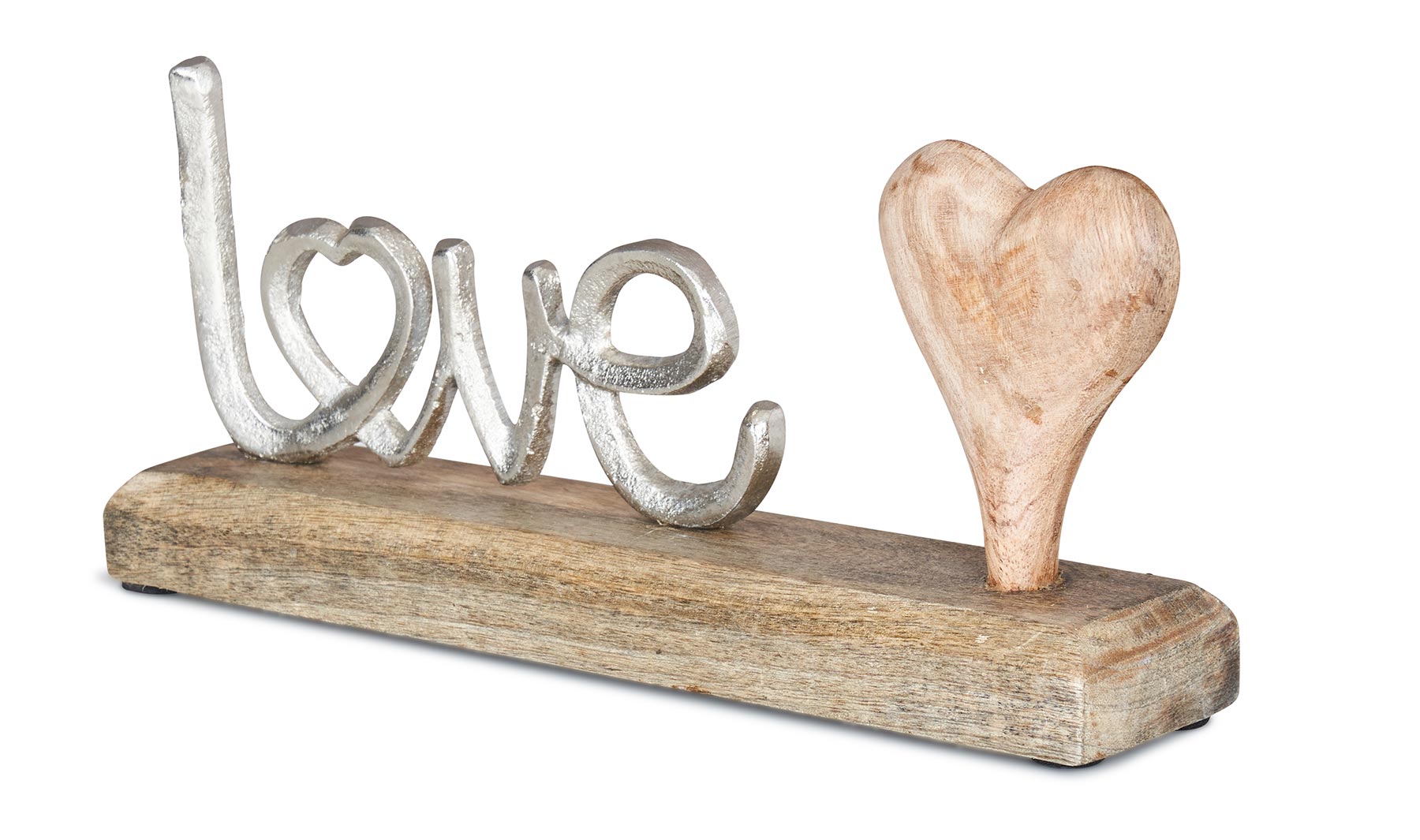 Schriftzug Love L25,5cm Metall Silber Mango Holz Tischdeko Deko Aufsteller Liebe