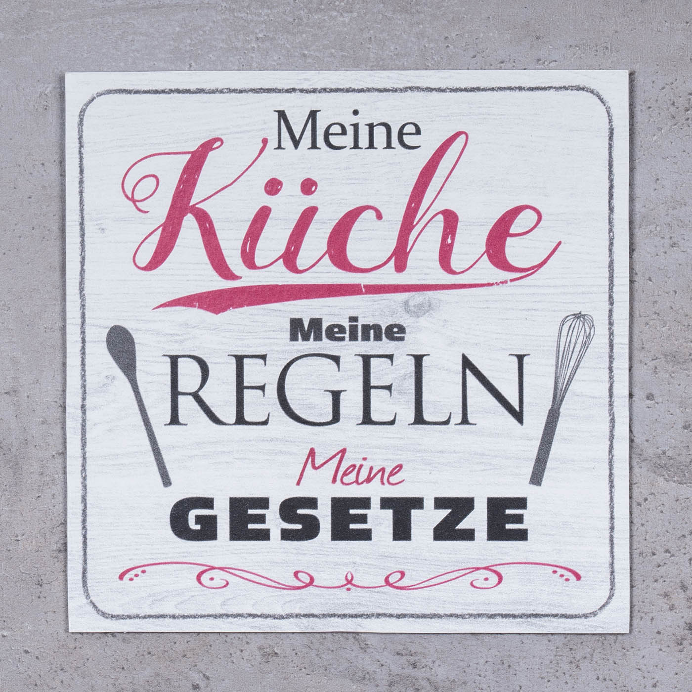 Wandbild 20x20cm Küche Küchenschild Spruch Regeln Deko Wandschild Bild Wanddeko