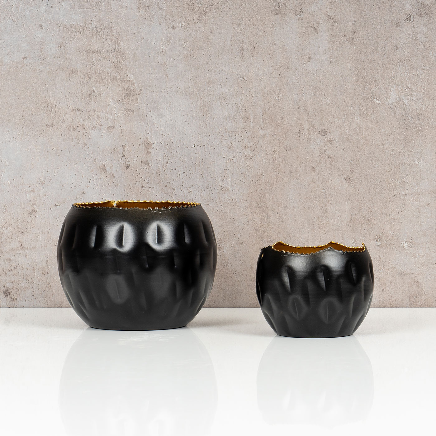 2er Set Teelichthalter Schwarz Gold Höhe 7cm und 10cm Alu Kerzenhalter Deko