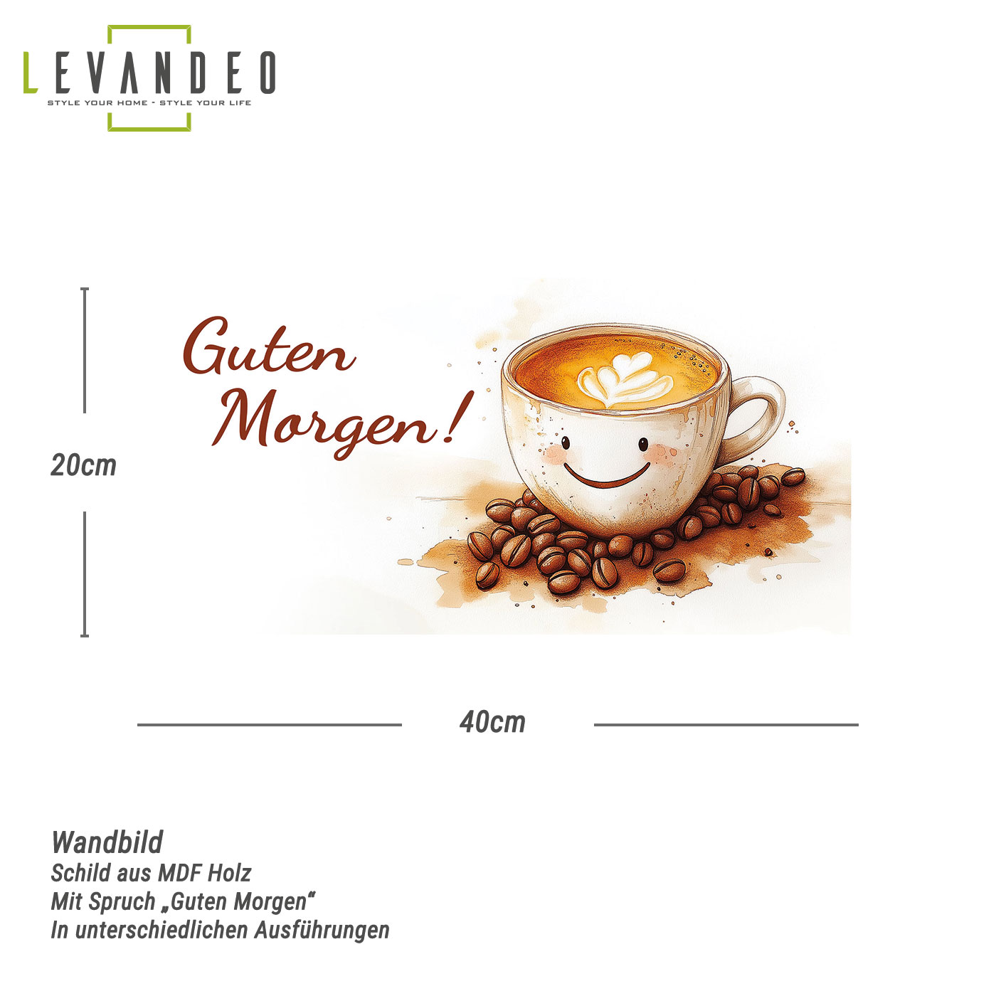 Wandbild 40x20cm Guten Morgen Kaffee Spruch Wandschild Küche Wanddeko Bild Schild