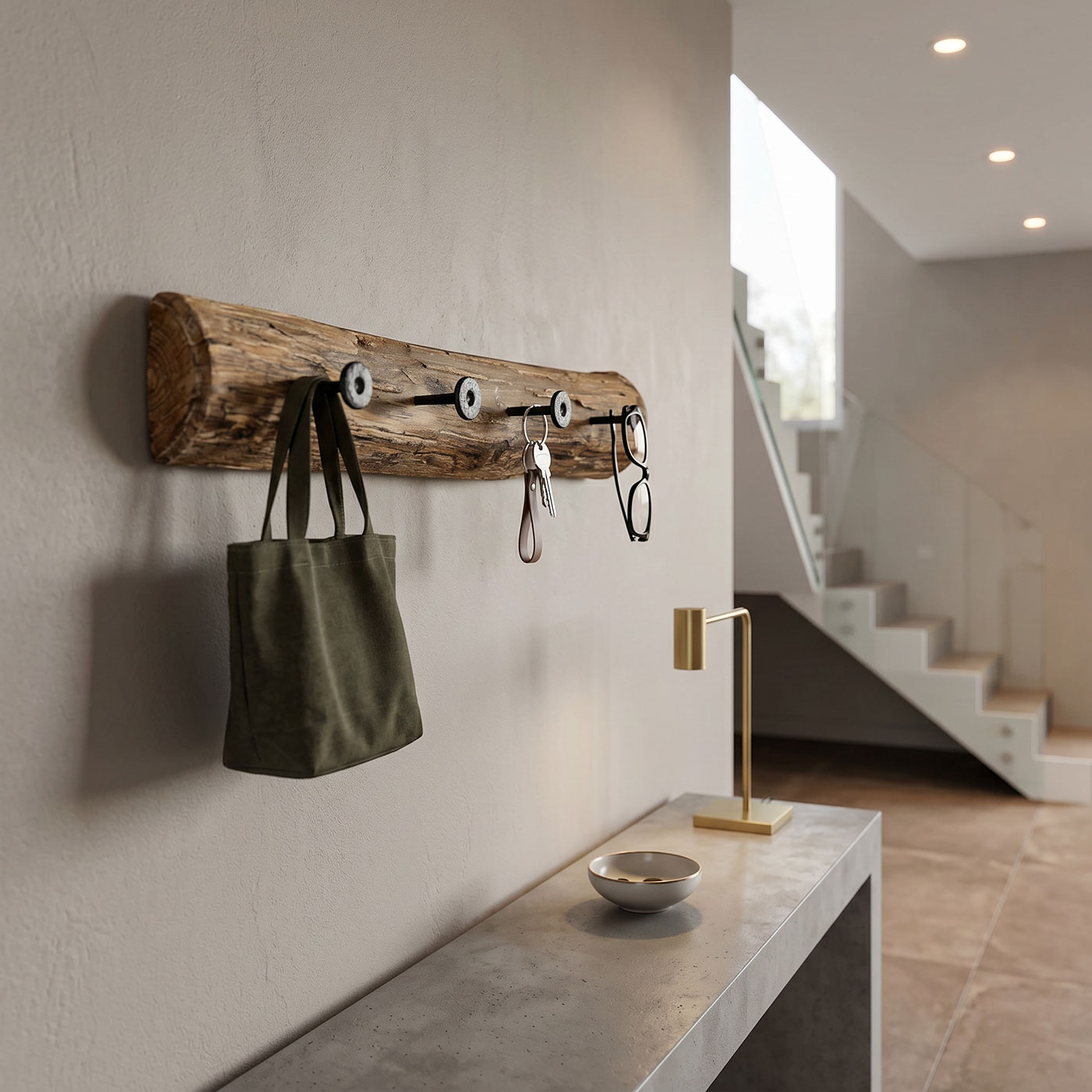 Garderobe Teak Holz 4 Haken L50cm Hakenleiste Recyclingholz Wanddeko Natur Deko