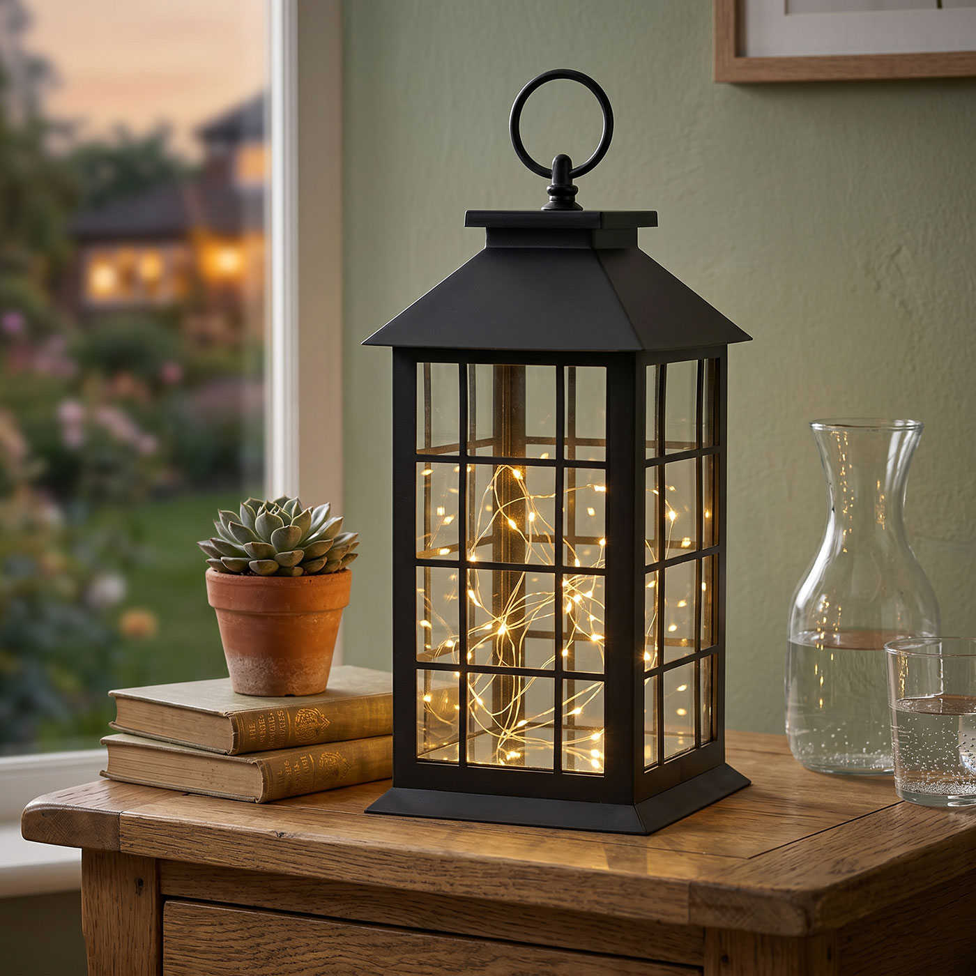 LED Laterne Schwarz H30cm Lichterkette Warmweiß Timer Wohndeko Lampe Kabellos