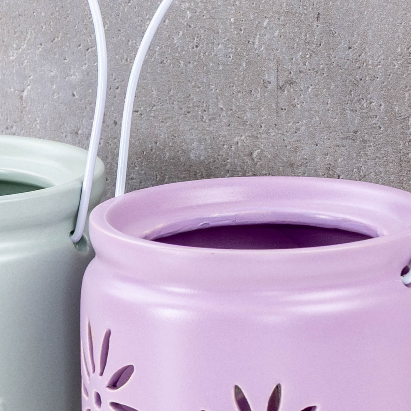 2er Set Windlichter H9cm Lila Grün Porzellan Teelichthalter Blume Frühling Tischdeko