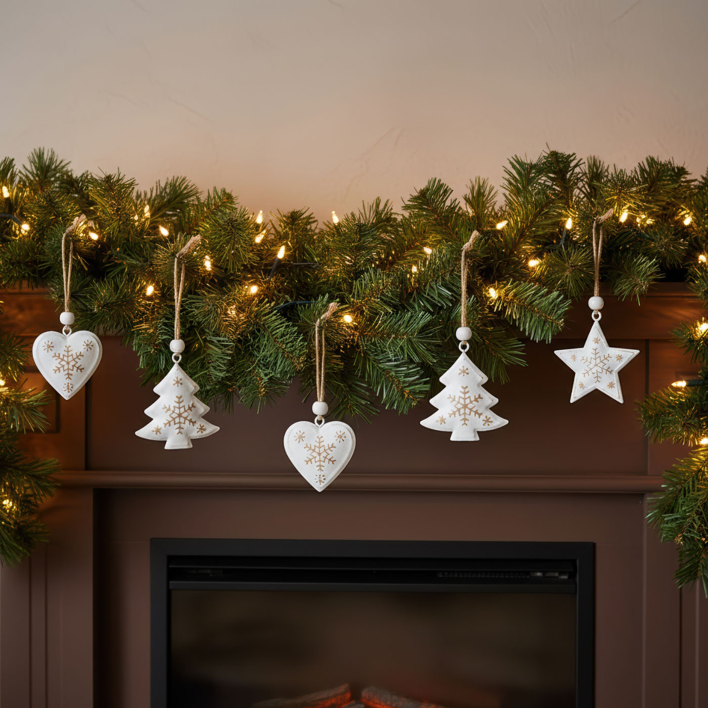 6 Weihnachtsanhänger Metall Weiß Gold Baumschmuck Weihnachtsbaum Stern Herz Deko