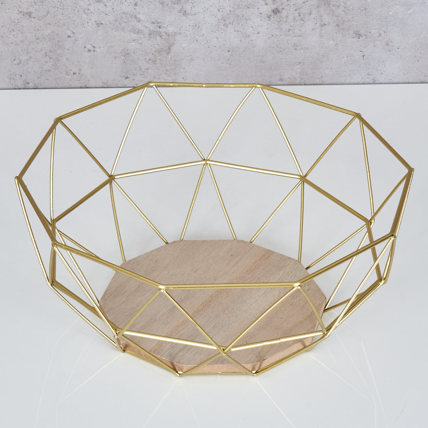 2er Set Korb Metall Gold 26x12cm Modern Holz Schüssel Schale Deko Industrial