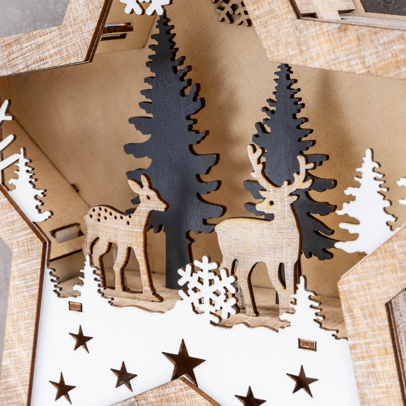 LED Stern Holz 25x25cm Deko Leuchte Weihnachten Tischdeko Weihnachtsstern Lampe