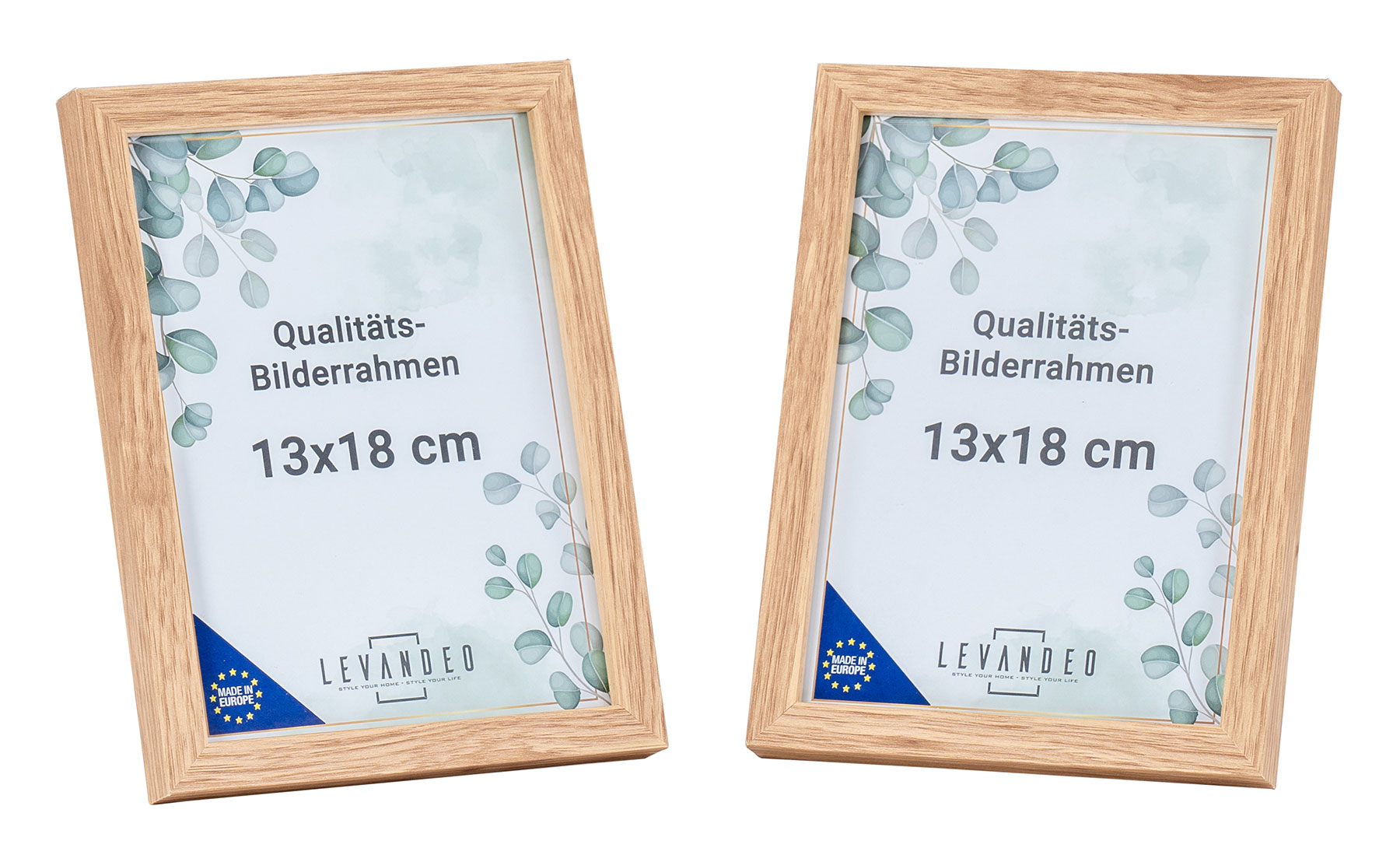 2er Set Portrait Bilderrahmen Made in EU 13x18 Eiche Optik Glasscheibe Fotorahmen