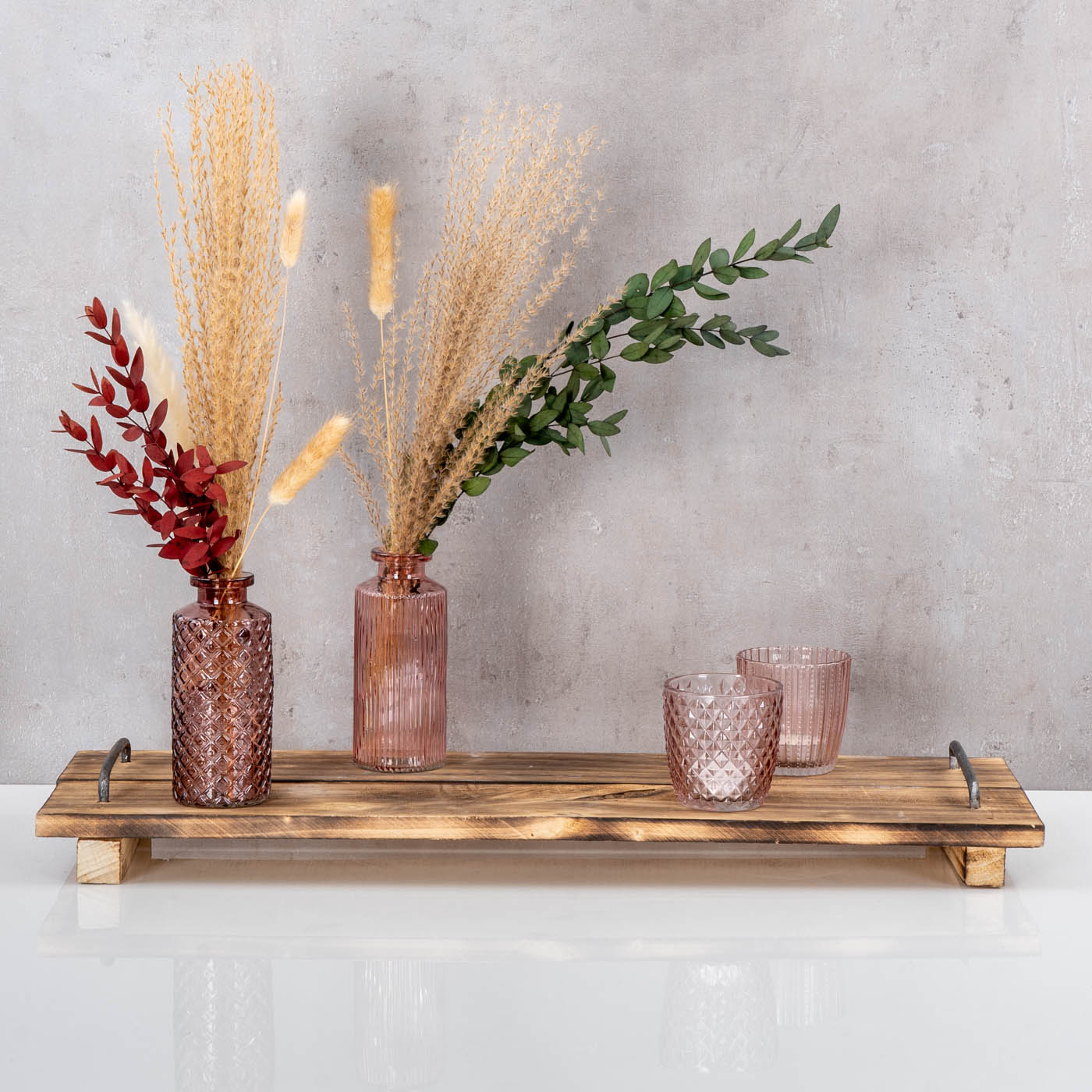 Tablett Holz L60cm Naturbraun Geflammt Serviertablett Deko Küchen Tablett Griffe