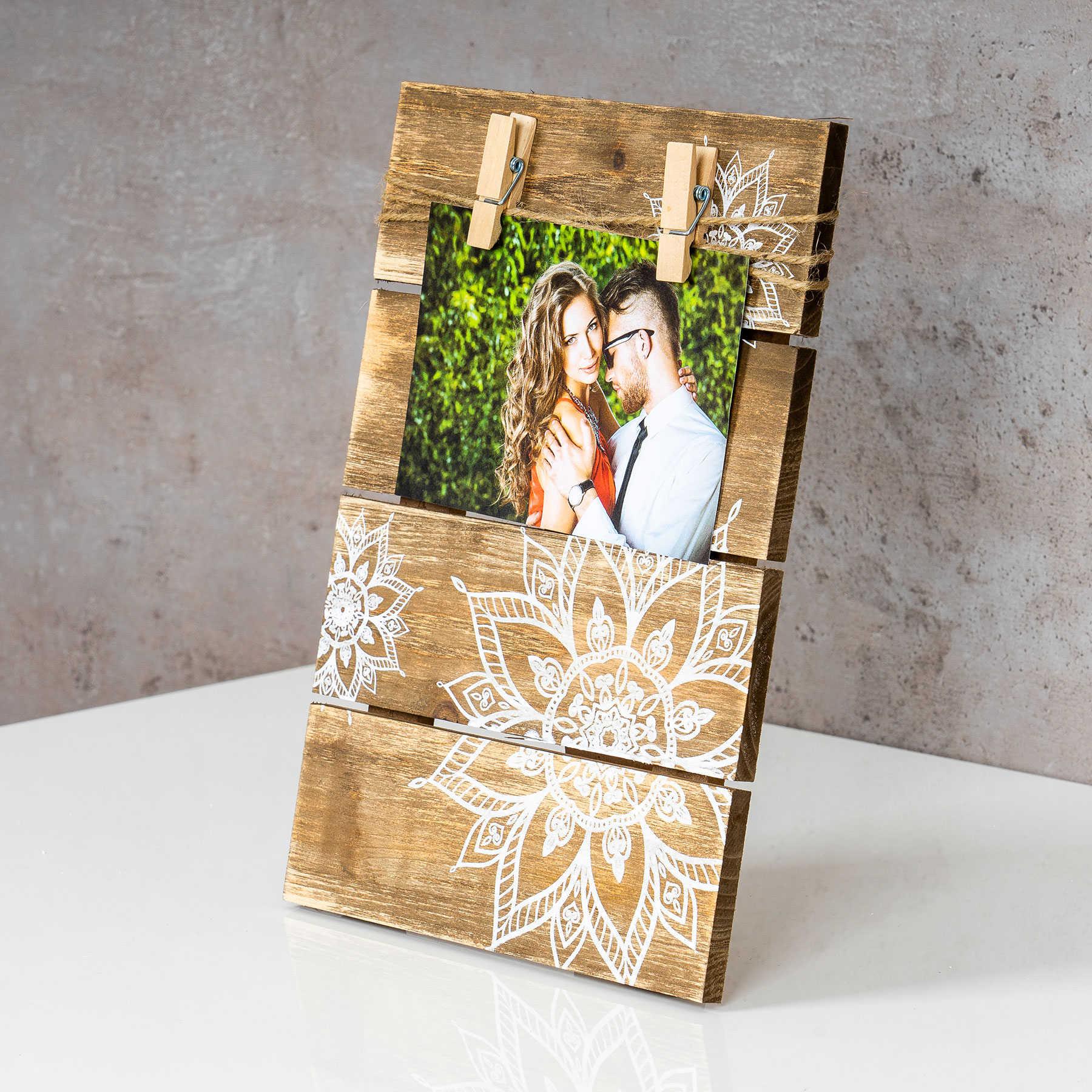 Bilderrahmen Fotoleine 10x15cm Klammern Mandala Holz Fotorahmen Tischdeko