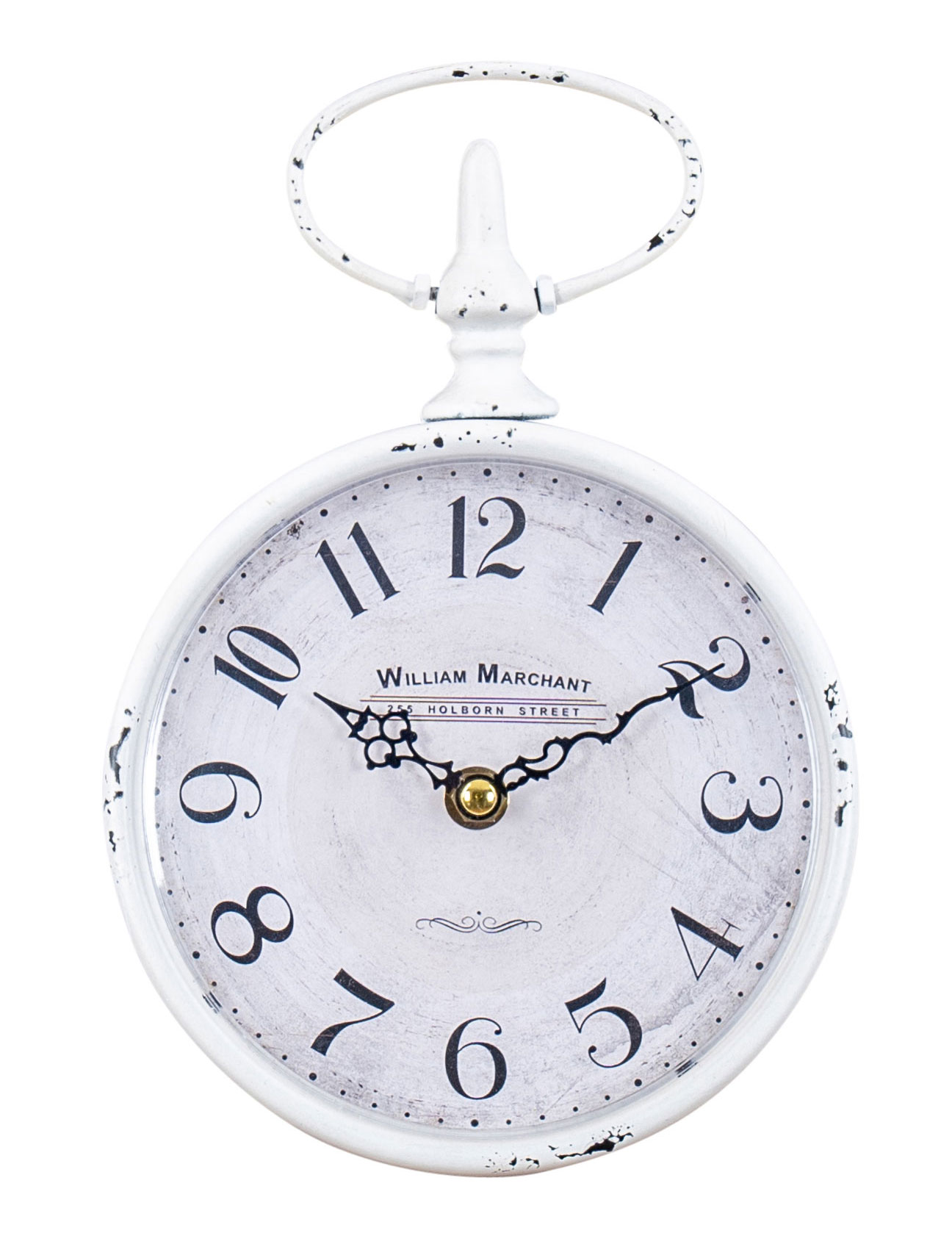 Wanduhr Antik Weiß H24cm William Marchant Metall Uhr Shabby Chic Vintage Retro